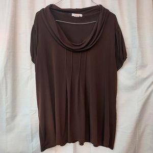 Dressbarn Blouse Women's 2X Plus Brown Cowlneck Short Sleeves Stretch Casual Top